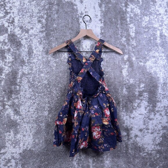 SEA New York Dress 6Y Girls Blue Navy Smocked Floral Fit & Flare Cut Out - Picture 2 of 8